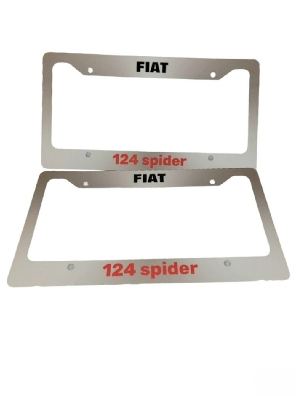 Fiat 124 Spider Custom Metal License Plate Frames Red & Black Lettering 1 Pair